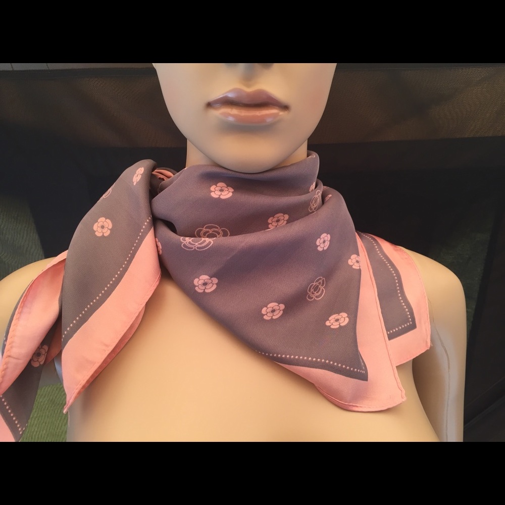 100% Silk Polyester Scarf Pink Gray
